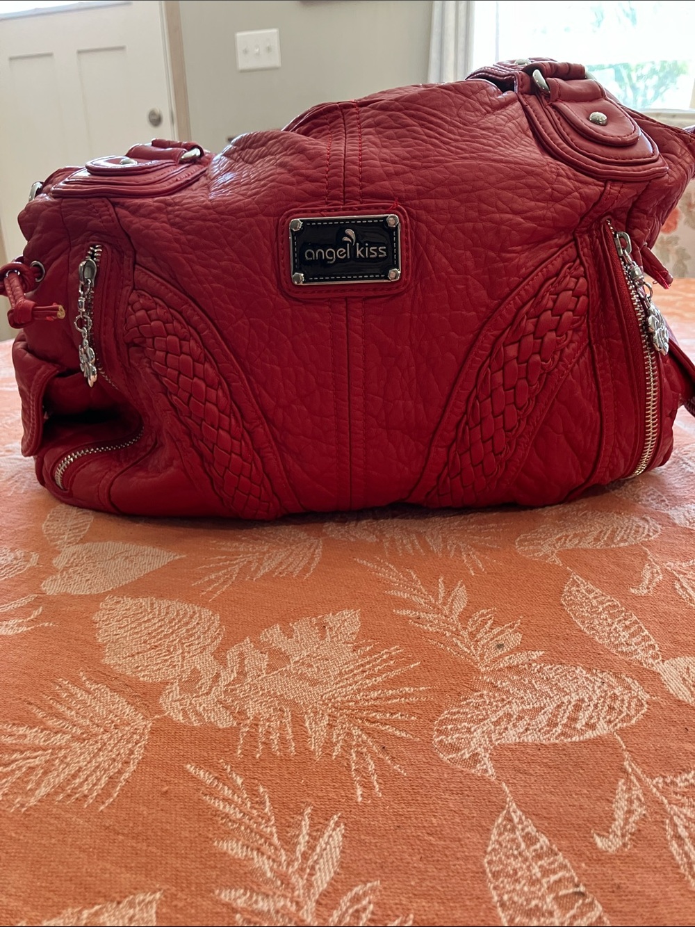 Angel Kiss Red Quilted & Braided Shoulder Hobo